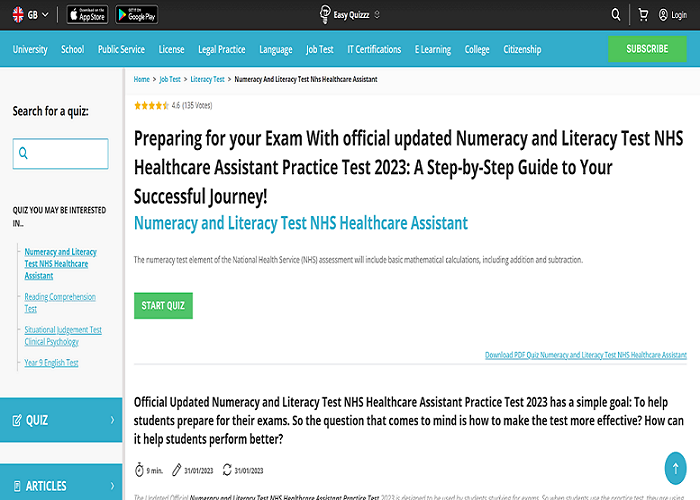 Numeracy and Literacy Test for NHS